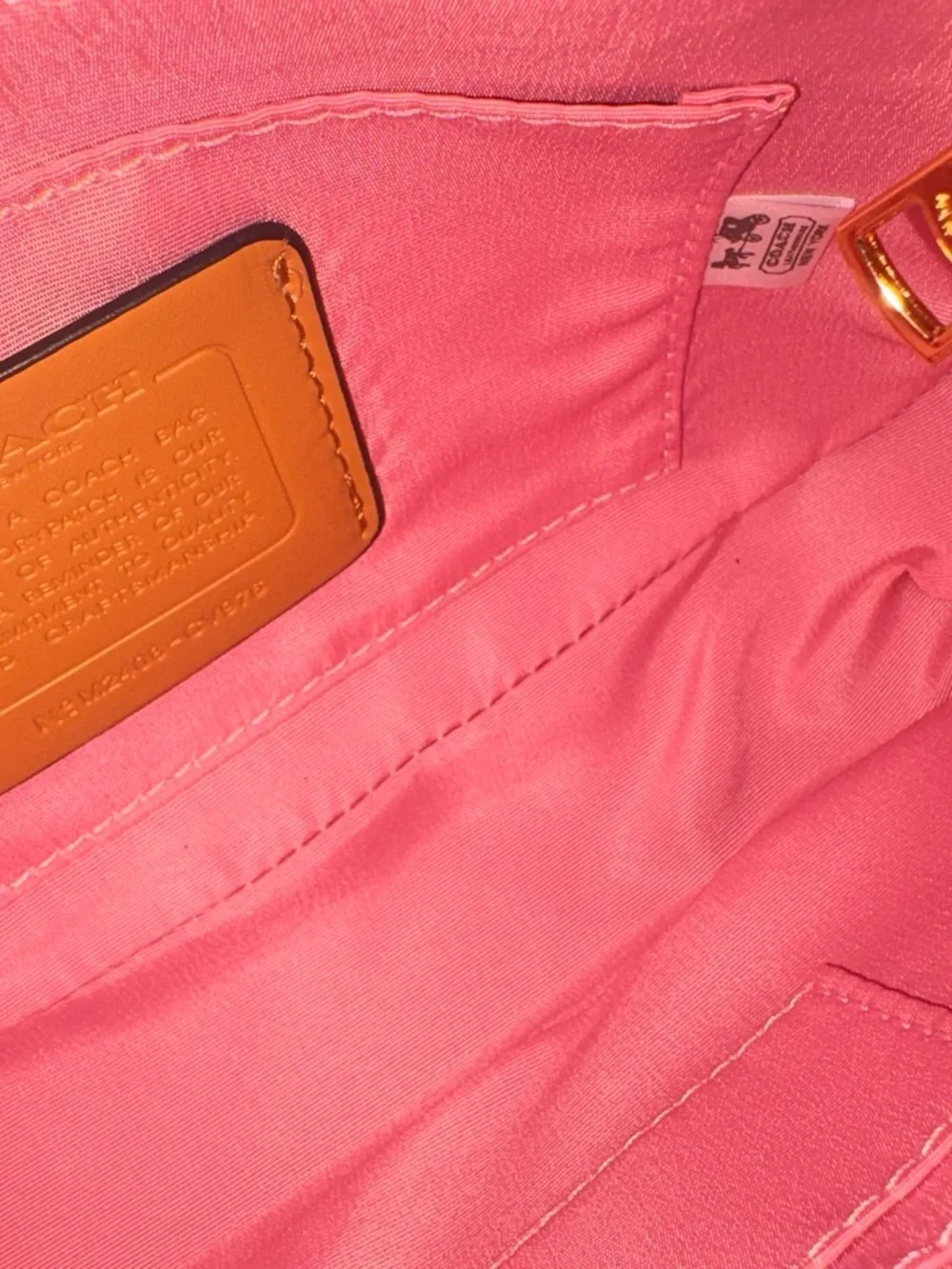 COACH Pink Leather Shoulder Bag with Tan Trim and Gold Hardware